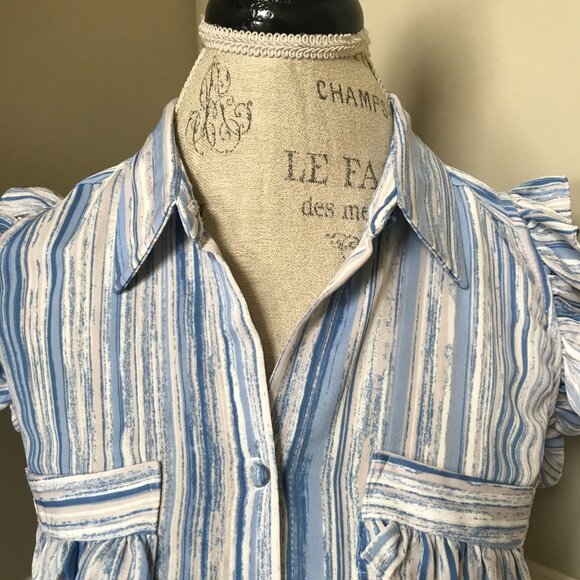 Misa Los Angeles Carlota Mini Dress Womens XS Blue White Stripe Ruffle Tiered - Picture 6 of 12